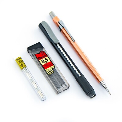 Pentel Sharp Mechanical Pencil Metallic Copper 0.7mm Refill Lead Clic Eraser Lot