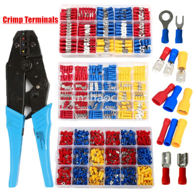 480/1200pcs Crimp Spade Terminal Insulated Electrical Wire Connector Plier Kit