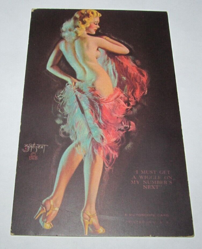 1940's Pin-Up Arcade Mutoscope Card "I Must Get A Wiggle On My Number's Next"
