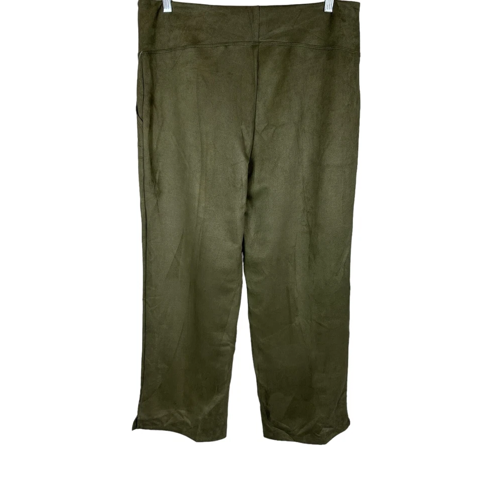 Mujeres con Control Regular Imitación Gamuza Pierna Ancha Abertura Lateral Pantalones Verde Talla Grande Foto 2 de 2