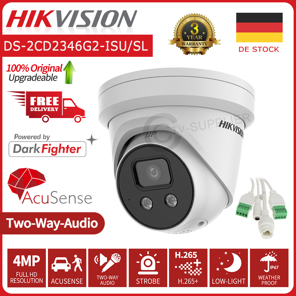Hikvision 4MP IP Camera DS-2CD2346G2-ISUSL POE IR Acusense Alarm 2-way DE Stock