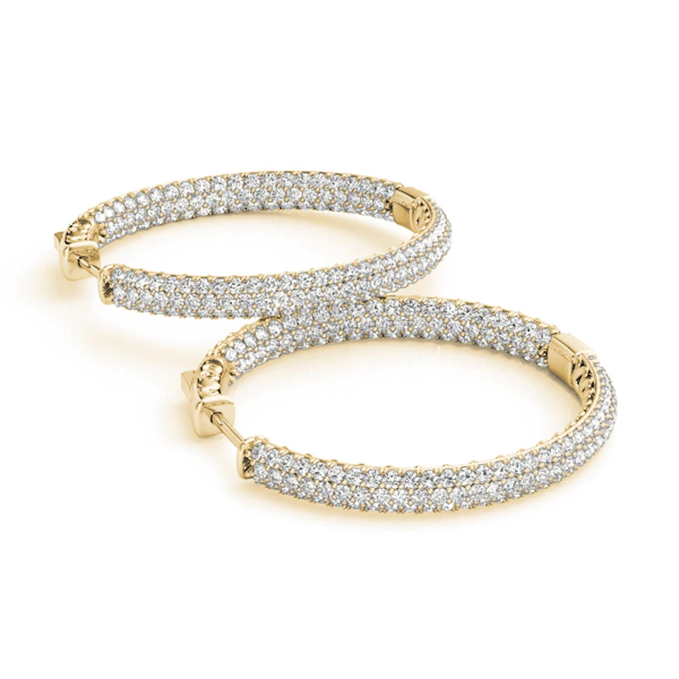 1CTW Natural Diamond 14K Gold 3-Row Pave Inside Out Huggie Hoop Earrings 16mm - Image 3 of 4