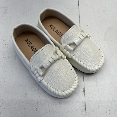 Kulage White Faux Leather Loafer Boat Shoes Toddler Size 25 US