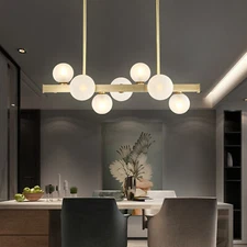 Modern 7-Light Linear Bubble Chandelier Glass Ball Ceiling Pendant Lamp Fixture