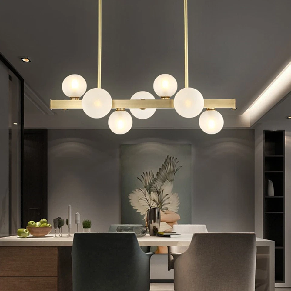 Modern 7-Light Linear Bubble Chandelier Glass Ball Ceiling Pendant Lamp Fixture - Image 2 of 4