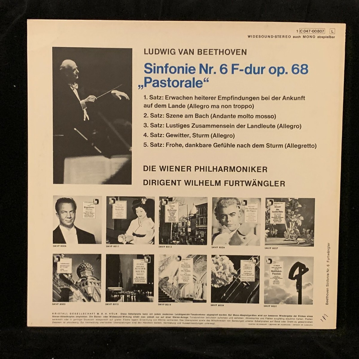 独LP Wiener Philharmoniker, Wilhelm Furtwangler Beethoven Pastorale Sinfonie Nr. 6 1C02700807M HIS MASTERS VOICE /00260 Beethoven / Wilhelm Furtwängler ‧ Vienna Philharmonic