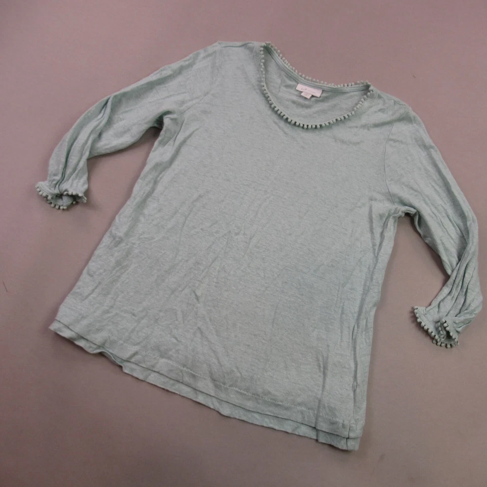 J Jill Shirt Womens Medium Petite 3/4 Sleeve Green Crew Neck Lightweight - Image 2 of 4