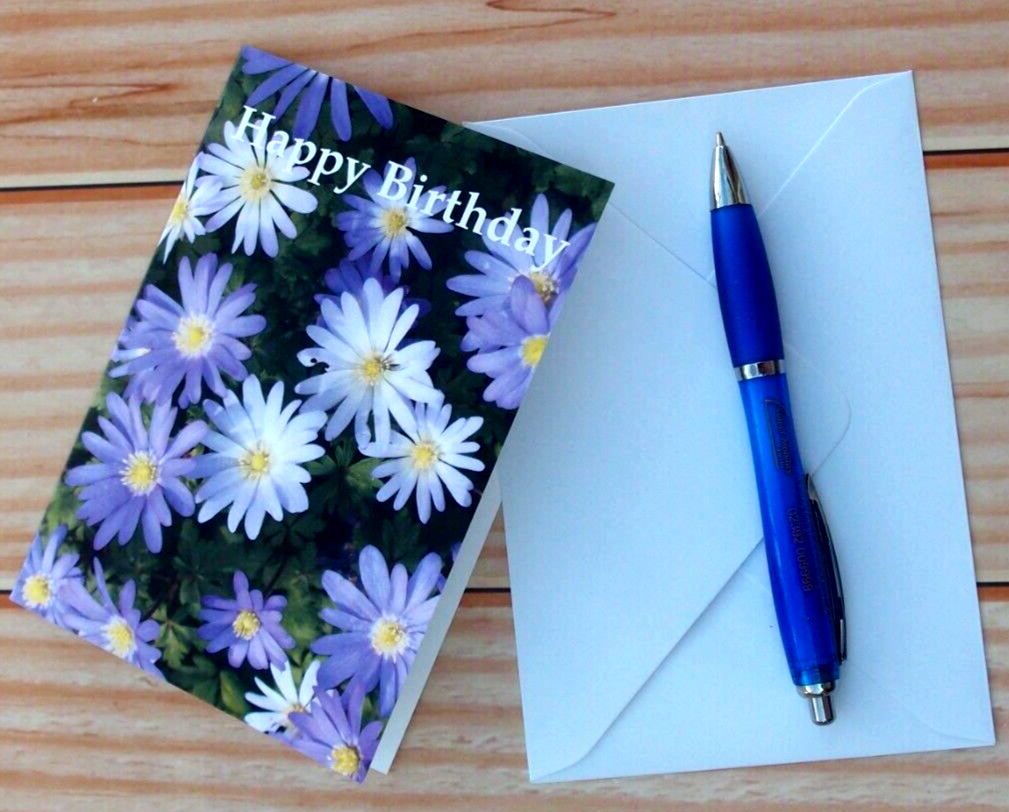 Floral Birthday Card Blue Flowers Photographic 10.5X15cm Folded Blank