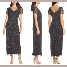 NEW 238 Pisarro Nights  2  Beaded Longline Gown in Eggplant S212