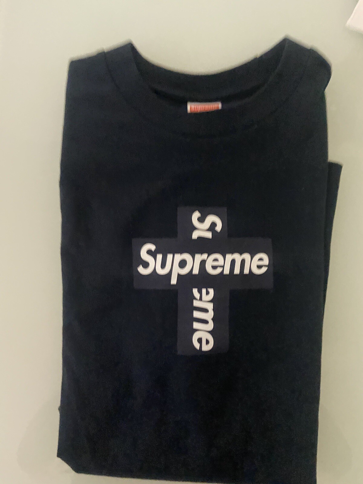 Supreme Cross Box Logo T Shirt Navy blue Size M Medium Bogo