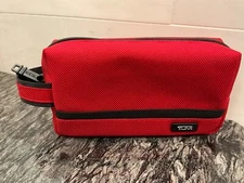 NEW - TUMI Zippered Small Kit - 4”x7” Pouch - Cosmetic Bag - RED with BLACK