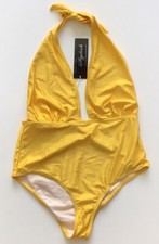 NWT Stylish Swimwear One-Piece Swimsuit Women  s Size L Yellow tie-neck
