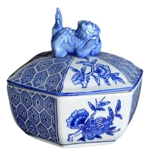 Festcool Classic Blue and White Ceramic Porcelain Jar Vase, Hexagon Canister,...