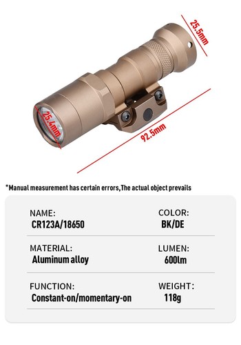 WADSN M300B Scout Light Flashlight Tactical LED 600lumens Mini Hunting Torch - Picture 7 of 15
