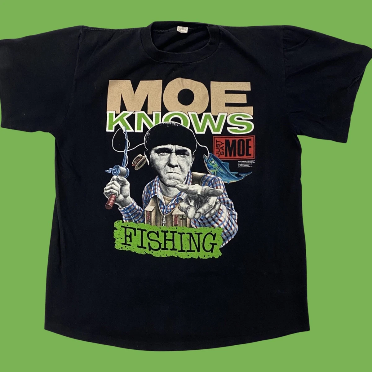 Rare Vintage Moe Knows Fishing 3 Stooges 1991 T Shirt 90s Size XL USA