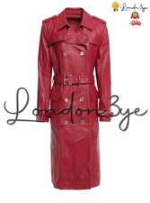 Women Real Leather Red Trench Coat Blazer Double Breasted Womens Long Jacke