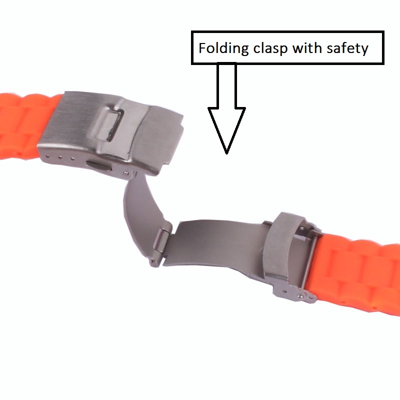 Black/Red/Orange Silicon Rubber Folding Clasp Safety Watch band