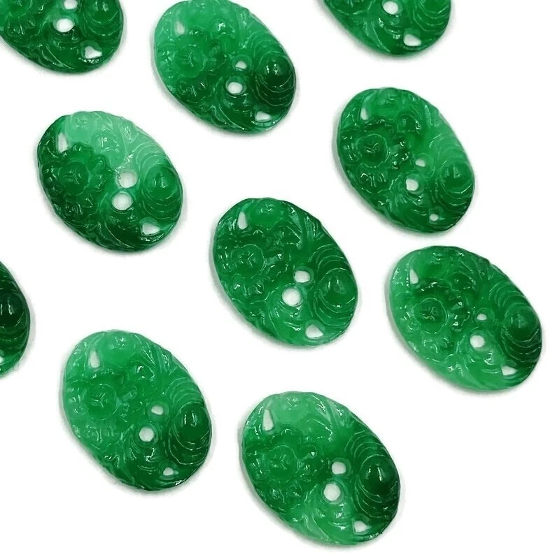 12 Vintage Hong Kong Jade Verde Resina Floral 18x13mm. Camafeos de cabujón ovalados 278PT Foto 3 de 4