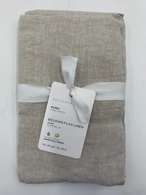 Pottery Barn Belgian Flax Linen Double Flange Sham Euro Natural #H252
