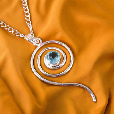 Natural Sky Blue Topaz Gemstone 925 Sterling Silver Trendy Pendant 2.57'' Gift FL