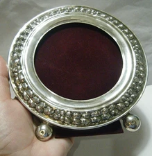 Round Vintage 50s Egyptian Photo Picture Frame Heavy Repousse Sterling Silver