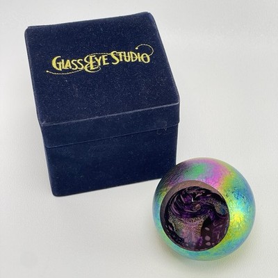 Glass Eye Studio Signed GES 04 Pluto Celestial Glass Paperweight With Box