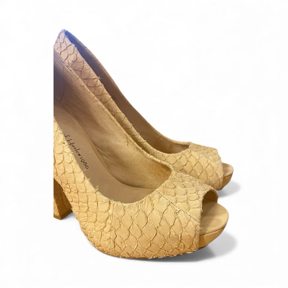 House Of Harlow 1960 Tacones Perla Pitón Piel de Serpiente Peep Toe Plataformas Y2K Talla 6 Foto 3 de 4