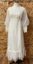 1970's Vintage Prairie Boho Wedding Dress XS / S Ribbon Lace Dreamy Maxi Dress
