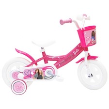 Image of Kids Barbie Bike 10" Childrens Removable Stabilisers & Basket Pink Bicycle 3+