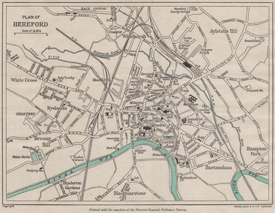 HEREFORD Vintage Stadt/Stadtplan. Herefordshire. WARD LOCK 1948 alte Karte