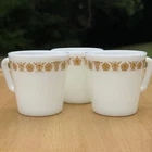 VTG - Pyrex - Butterfly Gold Milk Glass Coffee Mugs #1410 - Set of 3 - USA