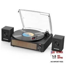 Record Player with Passive Bookshelf Speakers Belt-Drive Vintage Black Wooden