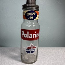 Vintage RARE Standard Oil Polarine ISO-VIS 40 Glass Oil Bottle with Metal Spout
