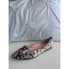 AGL Pointy Toe Flat Gray Fog Snake Embossed Leather Ballet Flats Women's 39