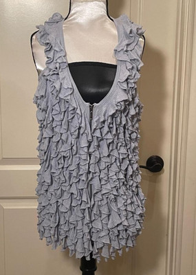 Bask Atelier Womens Light Blue Vertical Ruffle Full Zip Vest Size Small