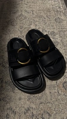 Black Moncler Bell Logo Leather Slides - Size IT37 / US 7