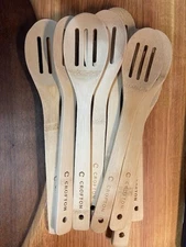 Lot of 10 New Crofton Bamboo Slotted Spoons for Cooking, 11.75" Total Length