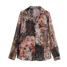 Floral printed elegant long sleeve women shirt