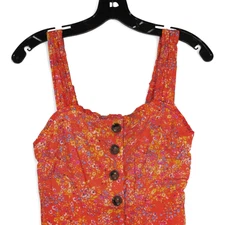 JAPNA Orange FLORAL Smocked Back BUTTON-DOWN Sleeveless MAXI SUNDRESS Sz S