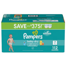 Pampers Baby Dry Diapers Size 7 - 112 Count - Sealed Box