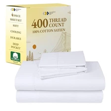 NEW California Design Den California King Sheet Set 100% Cotton- White