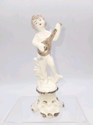 Vintage Capodimonte Italian Porcelain Putti Playing A Mandolin Figurine 6'' Tall