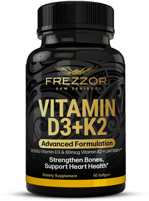 FREZZOR Vitamin D3 and K2, Pure New Zealand Product, 1 Bottle, 60 Capsules