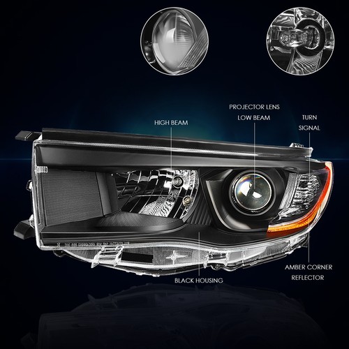 For 14-16 Highlander Projector Headlight Replacement Black Housing Amber Corner - Bild 3 von 7