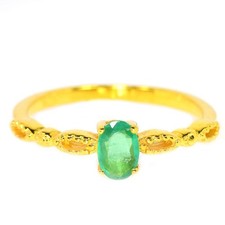 925 STERLING SILVER RING NATURAL GREEN EMERALD OVAL UNHEATED SIZE 7.25