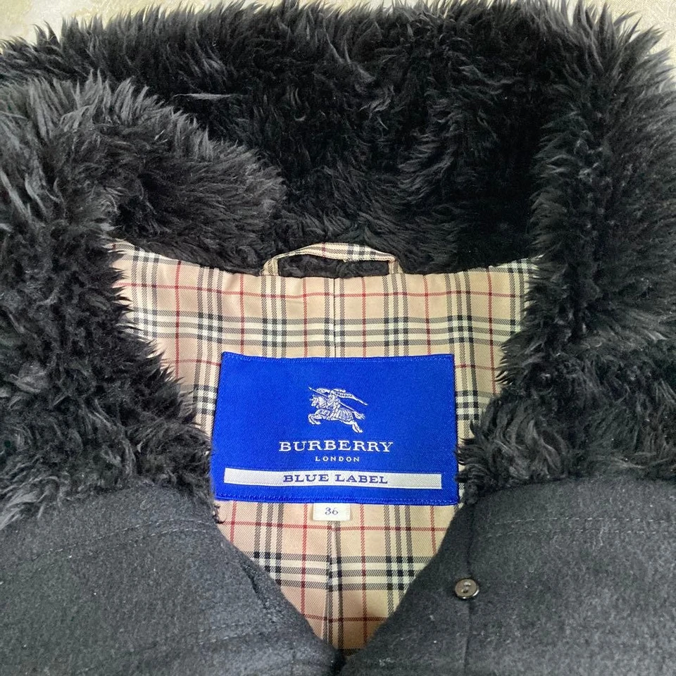 Burberry Blue Label Wool Fur Nova Check Coat 36 - Image 2 of 4