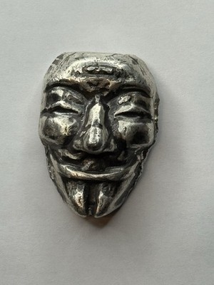 2.5 Troy Oz MK BarZ Anonymous Mask Sand Cast .999 Fine Silver