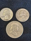 Lot Of 3 90% Silver Coins Including 1951 Franklin Half Dollar, And 2 Quarters