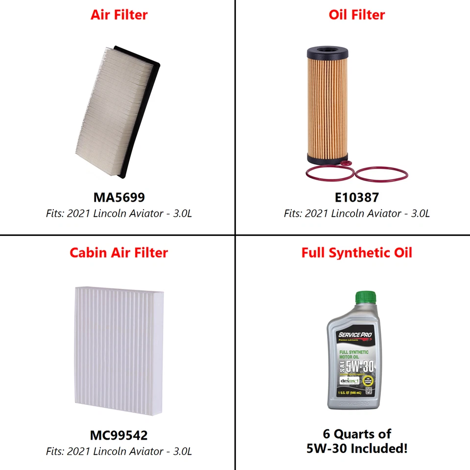 2021 Lincoln Aviator 3.0L Complete Oil, Air & Cabin Filter Kit (5W-30) - Image 2 of 4
