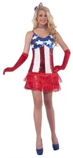 Sexy Patriotic Sparkle July 4th American Flag Sequin Flapper Costume Dress XS/S